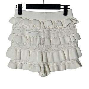 NWOT Women's Crochet Knit Ruffle Ivory Shorts Beach Cover Up Size S